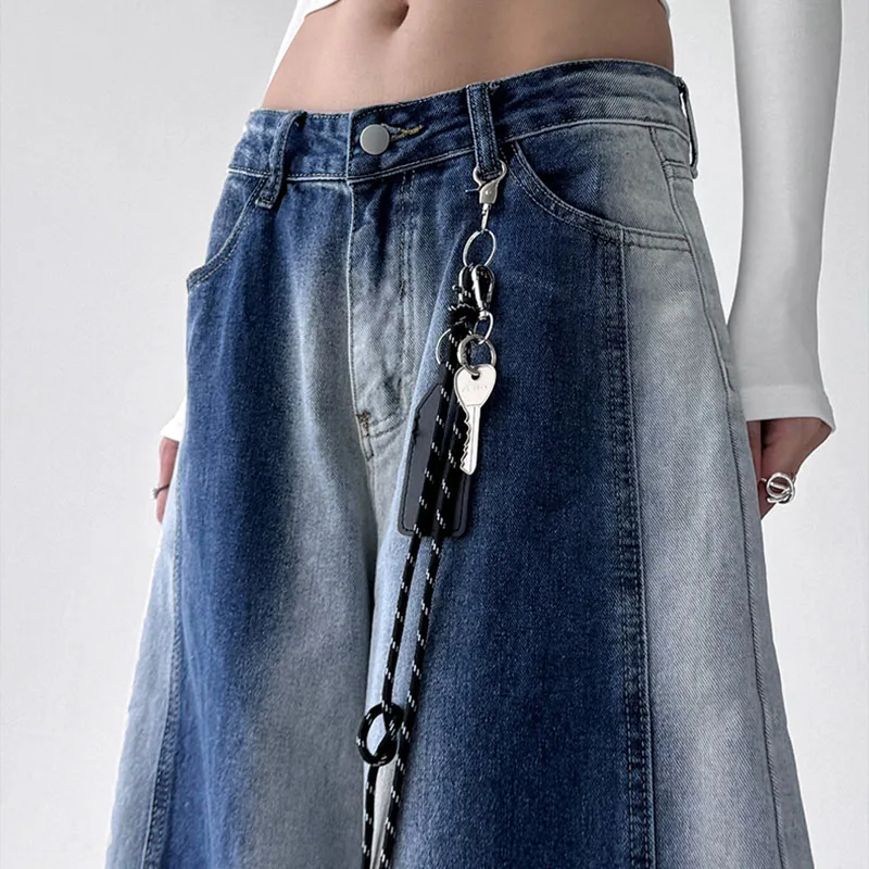 Niebieskie jeansy damskie baggy, w stylu Y2K