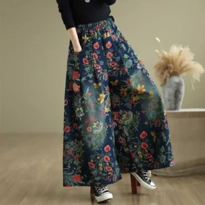 Jeansy damskie baggy plus size, z elastycznego denimu, z kwiatowym wzorem