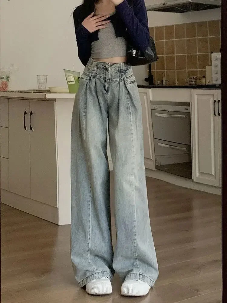 Jeansy damskie baggy z wysokim stanem, w stylu Y2K