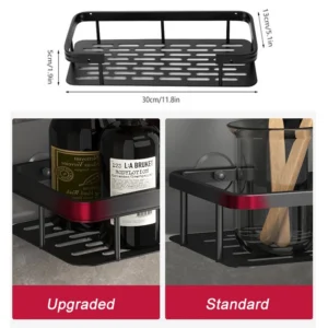 Półka łazienkowa ścienna z wysoką barierką i haczykami - ujęcie produktu