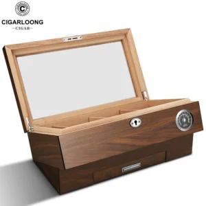 Humidor na cygara z drewna cedrowego, z oknem