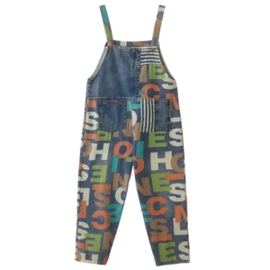 Jeansy damskie baggy z kieszeniami, z nadrukiem, w stylu retro