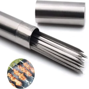 Metalowe szpikulce do szaszłyków z etui w kształcie rurki - zdjęcie produktu