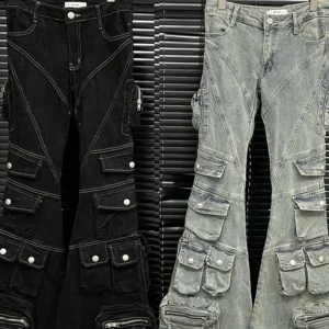 Jeansy damskie cargo z wysokim stanem