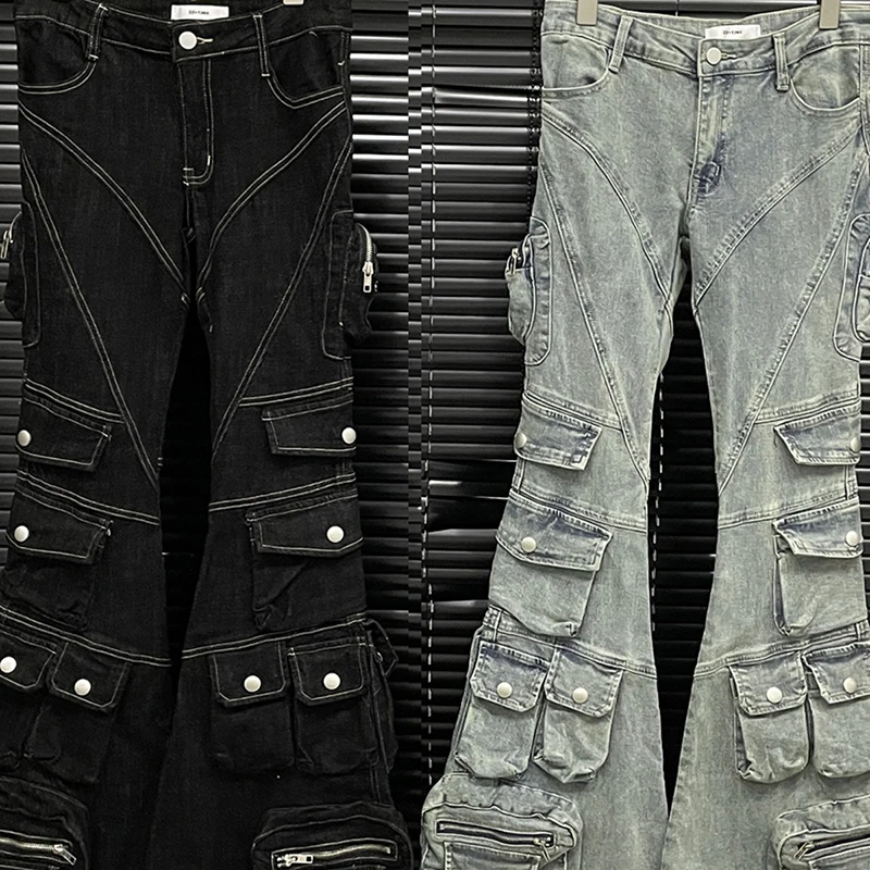 Jeansy damskie cargo z wysokim stanem