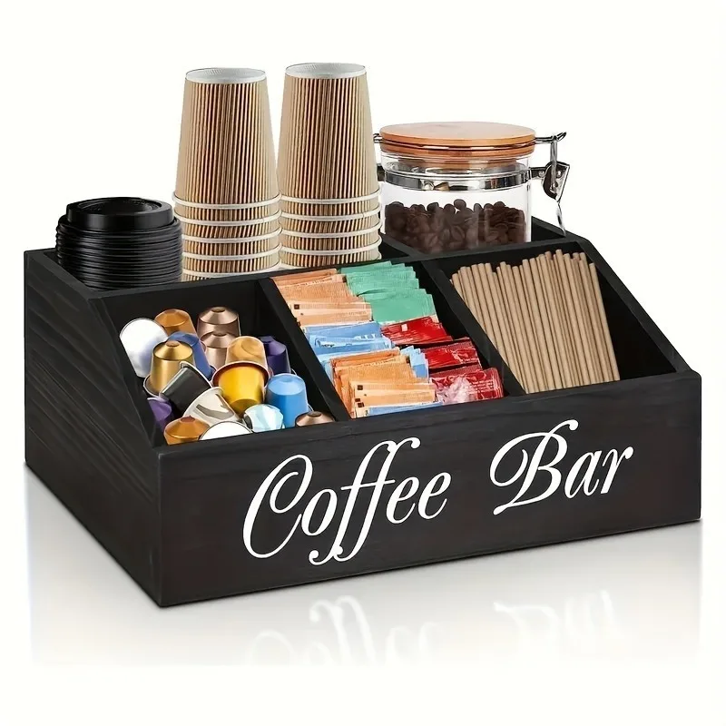 Organizer na kawę z przegródkami i napisem Coffee Bar - ujęcie produktu