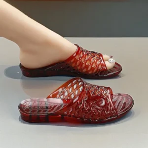Sandały damskie transparentne, na koturnie, antypoślizgowe