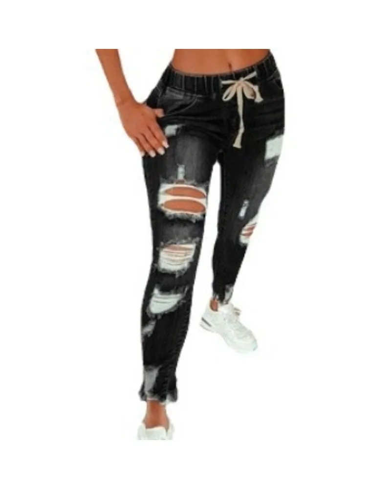 Jeansy damskie slim fit plus size, z elastycznego denimu, z przetarciami