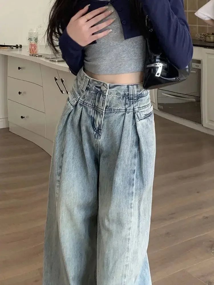 Jeansy damskie baggy z wysokim stanem, w stylu Y2K