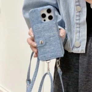 Etui na telefon z portfelem na karty, z motywem denimu, do iPhone