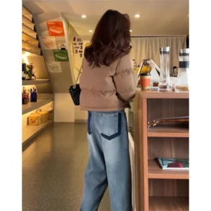 Jeansy damskie baggy z elastycznego denimu, z haftem, z kieszeniami
