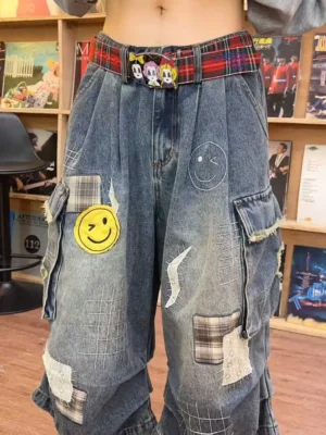 Jeansowe szorty damskie, w stylu Y2K