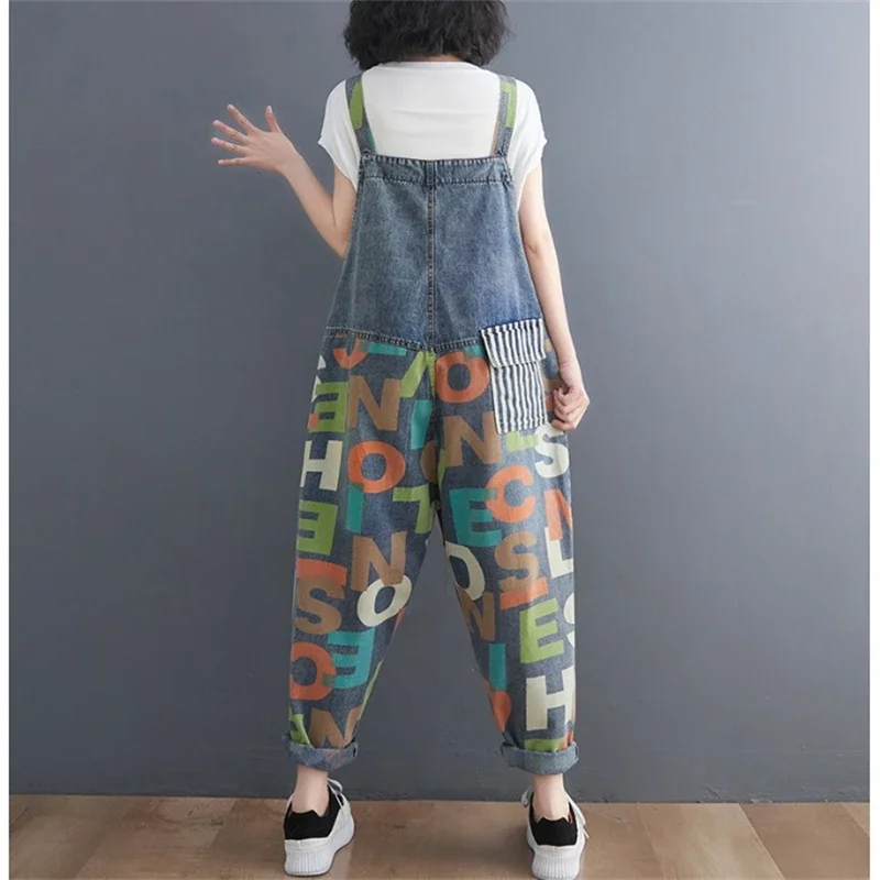 Jeansy damskie baggy z kieszeniami, z nadrukiem, w stylu retro