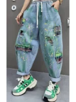 Jeansy damskie baggy z wysokim stanem, plus size, z przetarciami