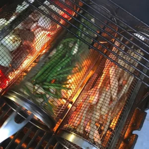 Okrągły kosz do grillowania z siatkowym korpusem - ujęcie produktu