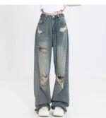 Jeansy damskie baggy z wysokim stanem, z przetarciami, w stylu streetwear