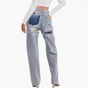 Jeansy damskie baggy z kieszeniami, z motywem gwiazd, w stylu retro