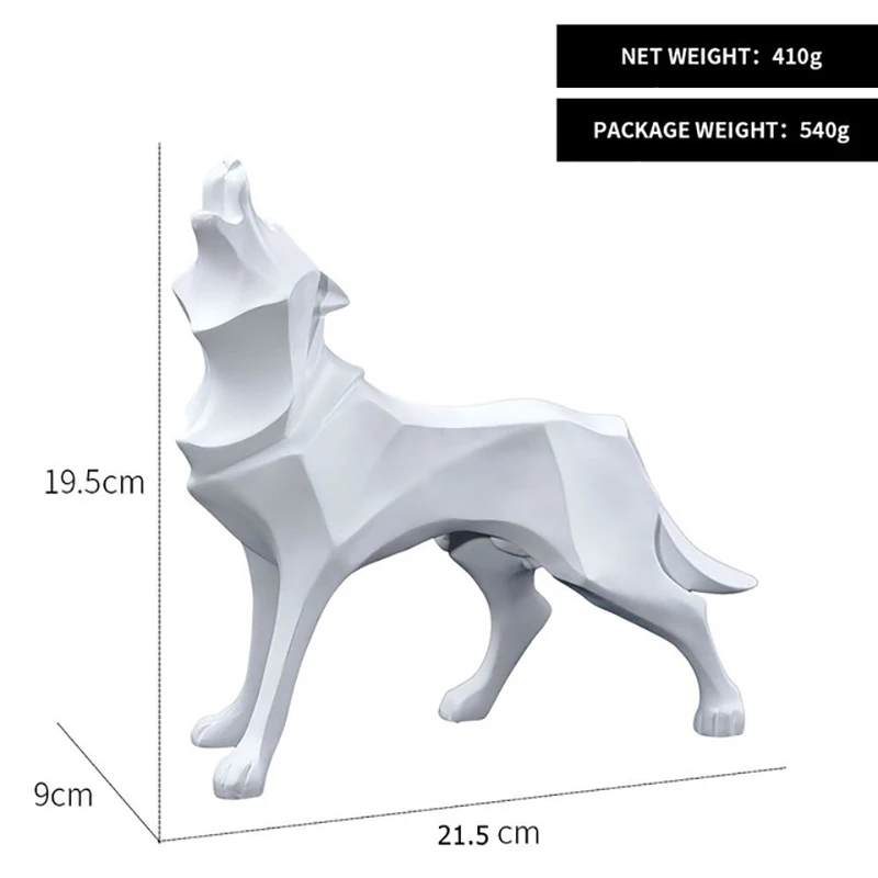 Figurka geometrycznego wilka z żywicy, dekoracyjna sylwetka - ujęcie produktu