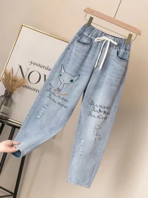 Jeansy damskie mom fit z wysokim stanem, plus size, z elastycznego denimu