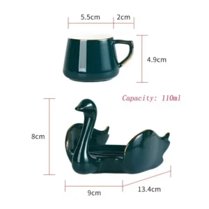 Filiżanka do kawy i herbaty ceramiczna, ze spodkiem, z motywem łabędzia