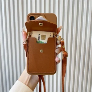 Etui na telefon z portfelem na karty, z paskiem, z uchwytem, do iPhone