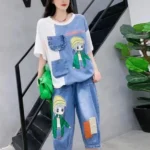 Jeansy damskie baggy z nadrukiem