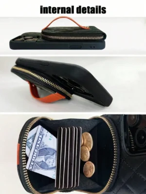 Etui do iPhone z kontrastowym paskiem i wzorem kratki - ujęcie produktu
