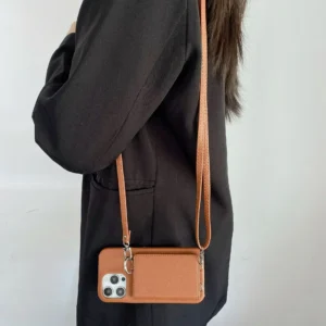 Etui na telefon z portfelem na karty, z paskiem, z lusterkiem, z uchwytem
