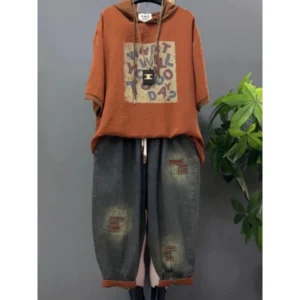 Jeansy damskie plus size, z nadrukiem, w stylu retro