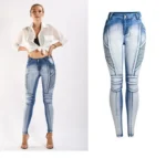 Jeansy damskie slim fit ze średnim stanem, z elastycznego denimu