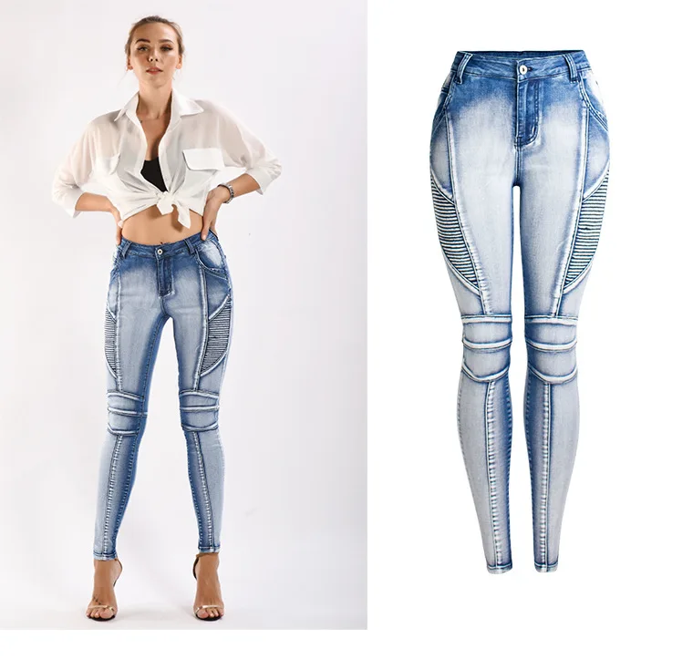 Jeansy damskie slim fit ze średnim stanem, z elastycznego denimu