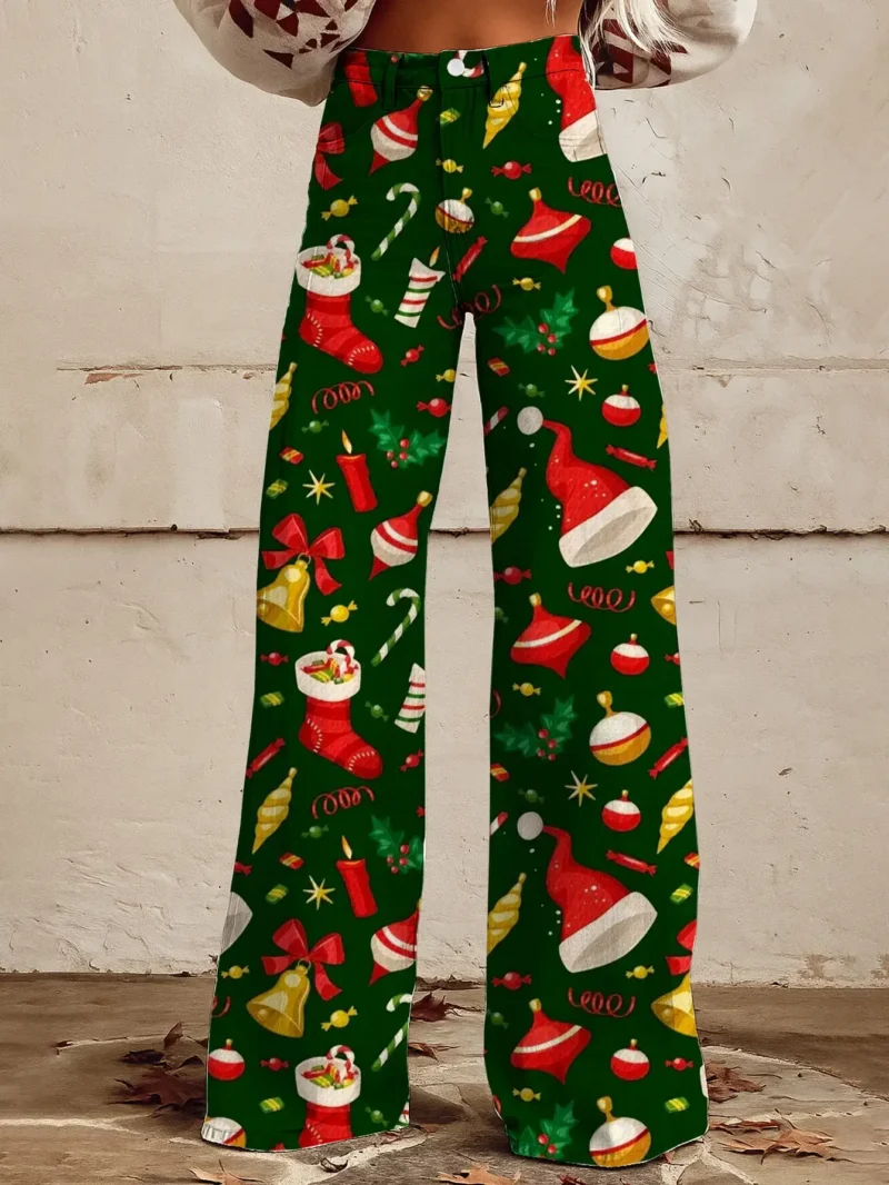 Niebieskie jeansy damskie wide leg z nadrukiem