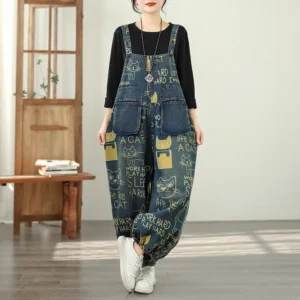 Jeansy damskie baggy z wysokim stanem, plus size, z nadrukiem