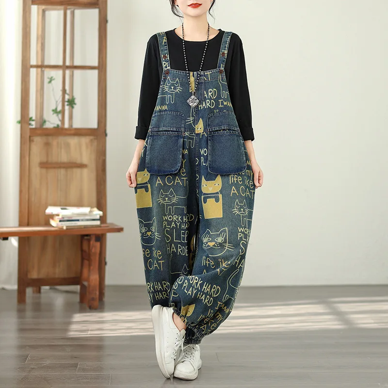 Jeansy damskie baggy z wysokim stanem, plus size, z nadrukiem