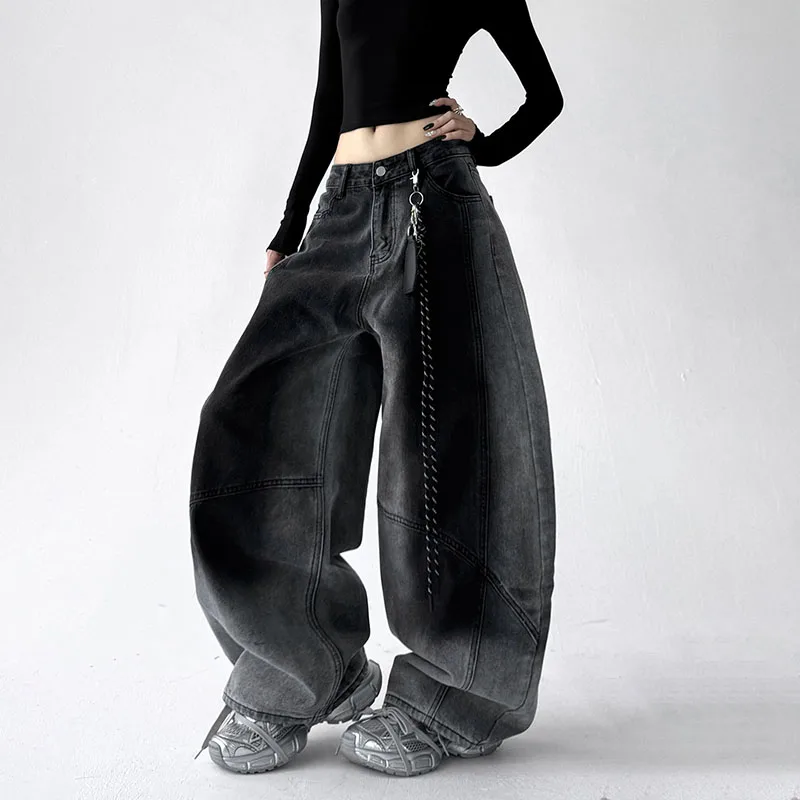 Niebieskie jeansy damskie baggy, w stylu Y2K