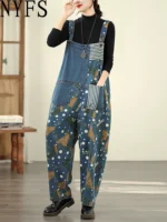 Jeansy damskie baggy plus size, patchworkowe, z nadrukiem