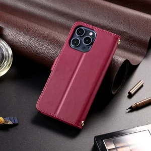 Etui na telefon z portfelem na karty, z uchwytem, skórzane, do iPhone