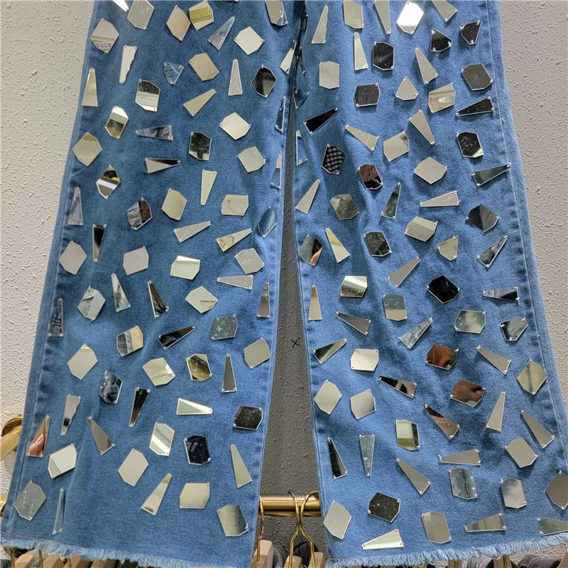 Jeansy damskie wide leg z wysokim stanem, z elastycznego denimu