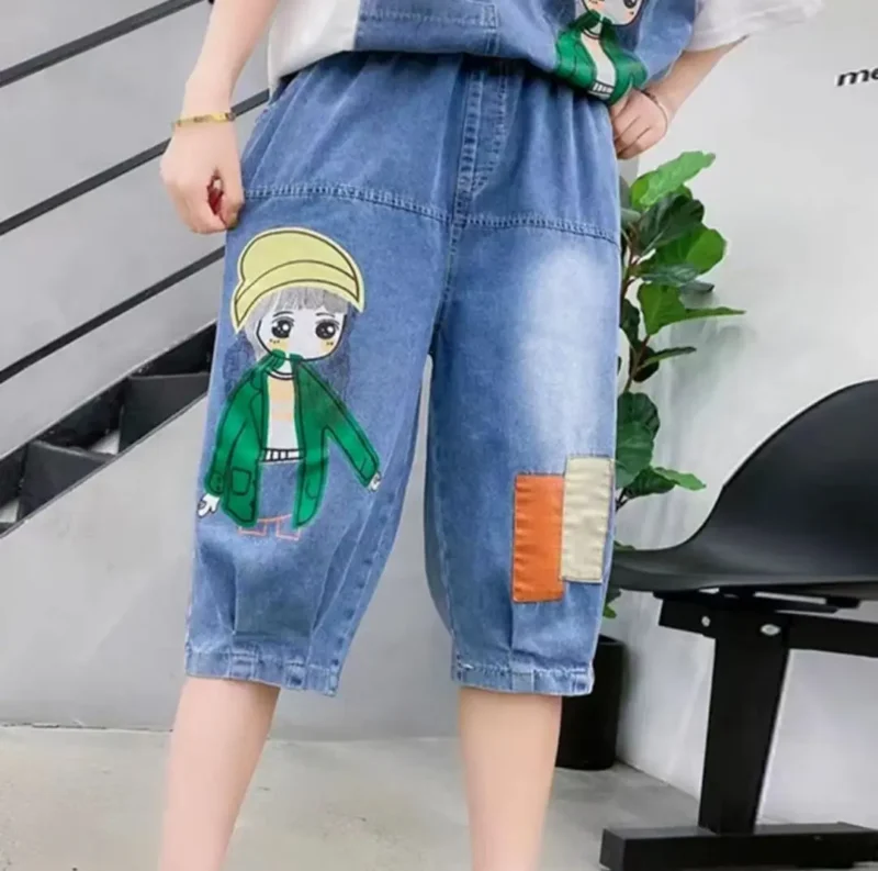 Jeansy damskie baggy z nadrukiem