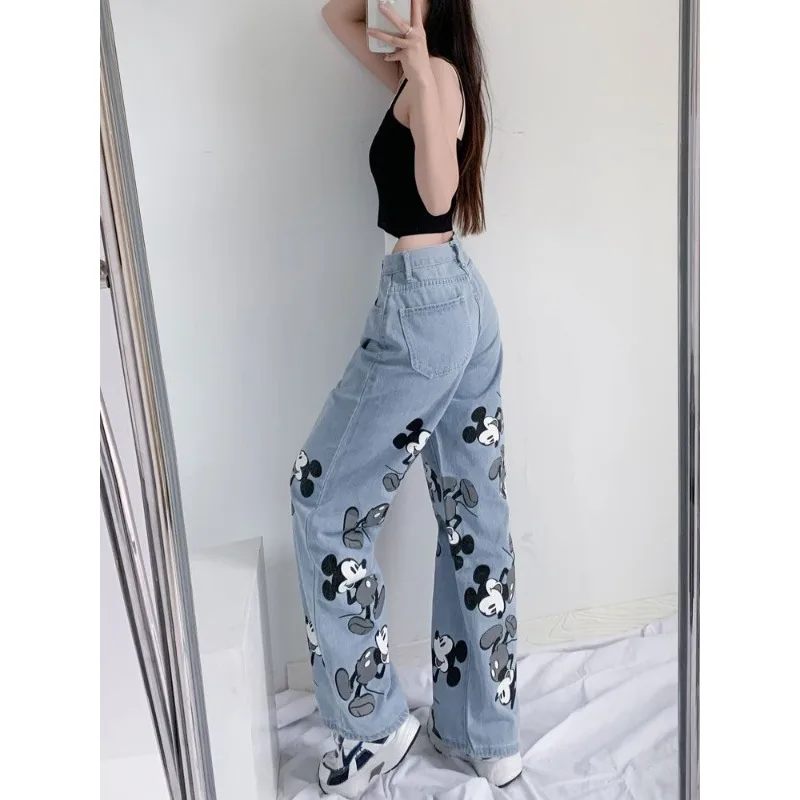 Jeansy damskie baggy z wysokim stanem, z nadrukiem