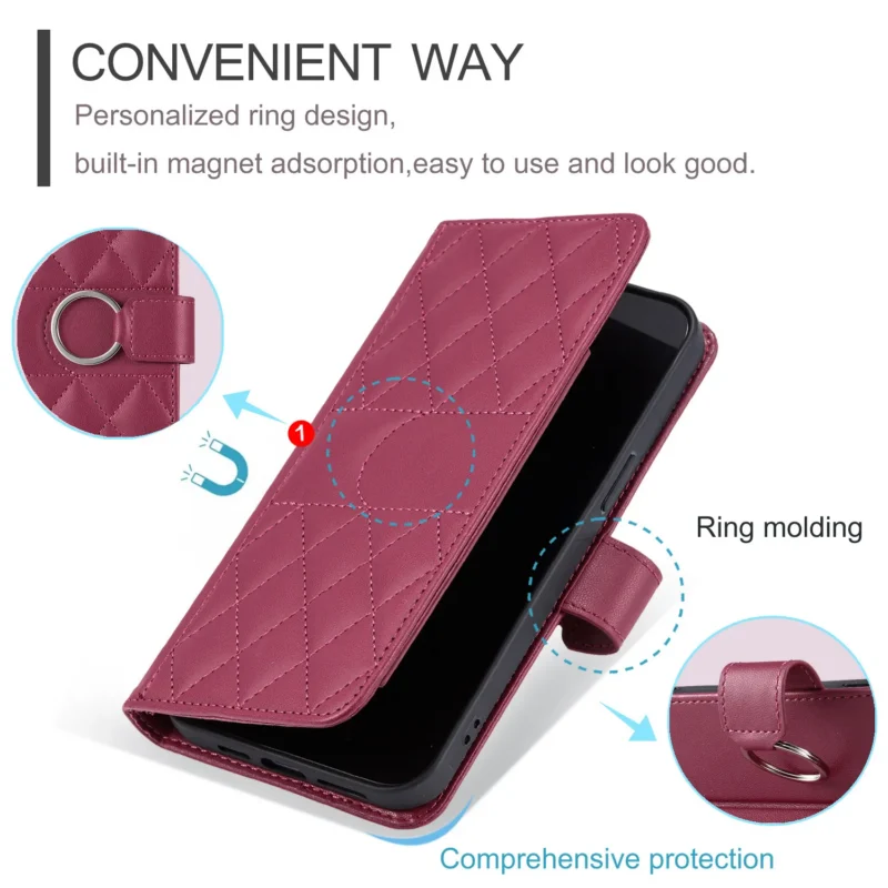Etui na telefon z portfelem na karty, z uchwytem, skórzane, do iPhone