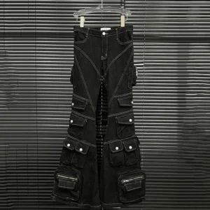 Jeansy damskie cargo z wysokim stanem