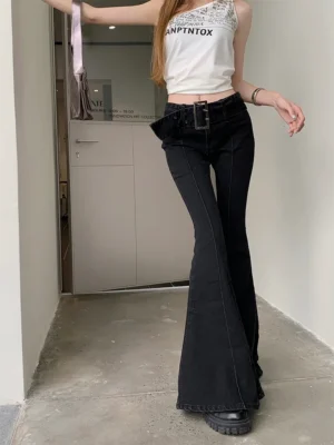 Jeansy damskie flare, w stylu Y2K