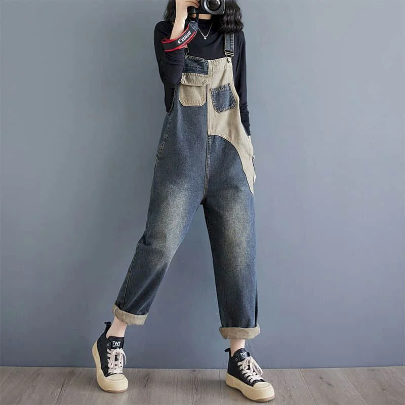 Jeansy damskie baggy patchworkowe, w stylu retro
