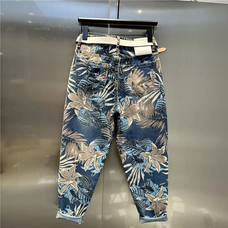 Jeansy damskie baggy z wysokim stanem, z nadrukiem, w stylu streetwear