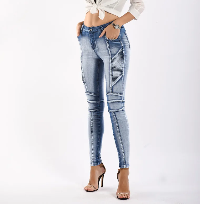 Jeansy damskie slim fit ze średnim stanem, z elastycznego denimu
