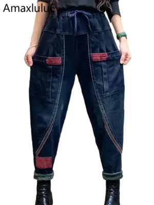 Jeansy damskie baggy, w stylu retro