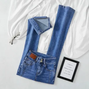 Jeansy damskie flare z wysokim stanem, w stylu retro