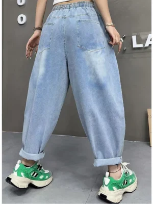 Jeansy damskie baggy z wysokim stanem, plus size, z przetarciami