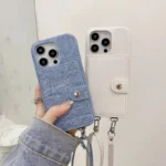Etui na telefon z portfelem na karty, z motywem denimu, do iPhone
